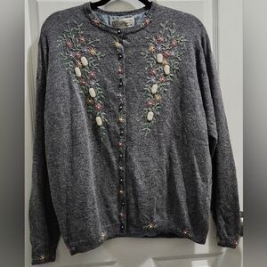 ViVien Forest grey lambswool angora beaded cardigan women's - possible Medium